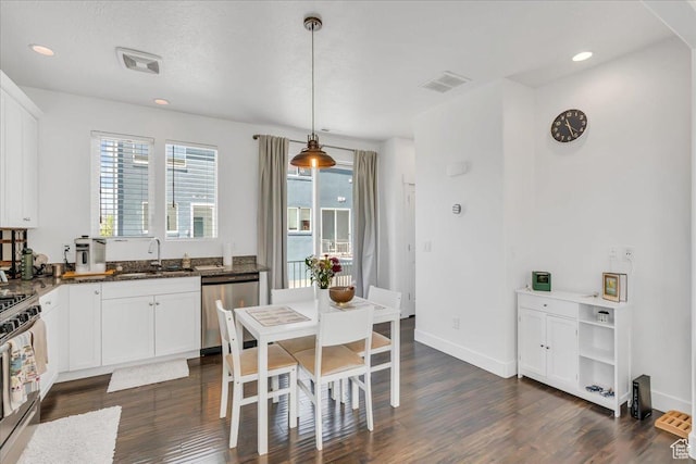 6202 W Birch Run Rd, South Jordan, UT 84009 - dining room featuring dark wood-style floors, recessed lighting, and baseboards