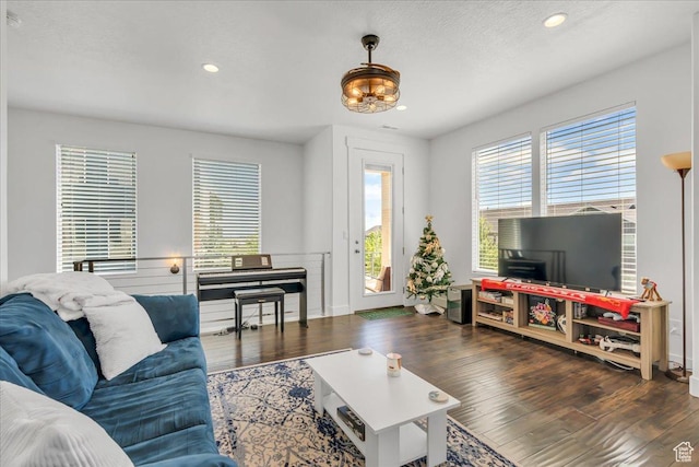 6202 W Birch Run Rd, South Jordan, UT 84009 - living area featuring healthy amount of natural light, recessed lighting, wood finished floors, and baseboards