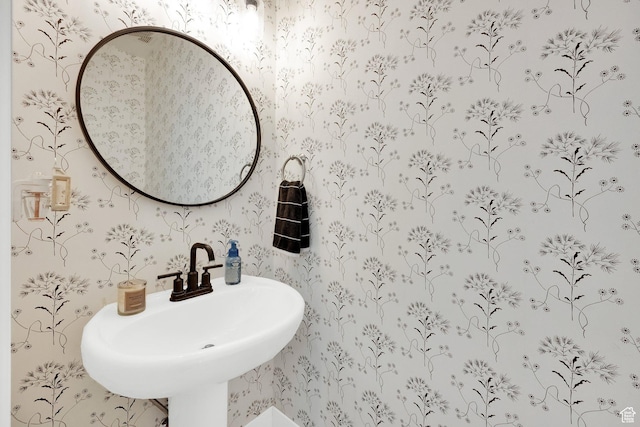 10777 S Lamond Dr W, South Jordan, UT 84009 - bathroom with wallpapered walls and a sink