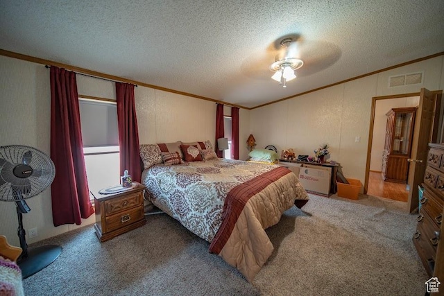 1700 W 2250 N, Helper, UT 84526 - carpeted bedroom with lofted ceiling, crown molding, a textured ceiling, and ceiling fan