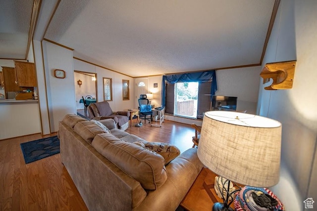 1700 W 2250 N, Helper, UT 84526 - living area featuring crown molding, wood finished floors, and lofted ceiling