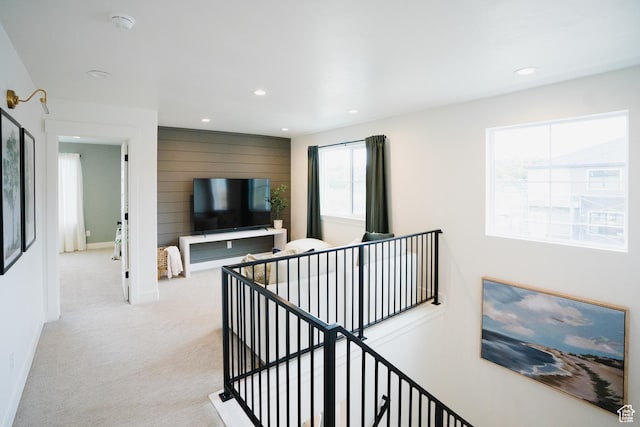 866 S 320 E Unit 168, Spanish Fork, UT 84660 - corridor with an upstairs landing, light carpet, baseboards, and recessed lighting