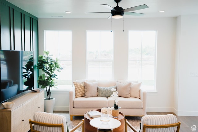 866 S 320 E Unit 168, Spanish Fork, UT 84660 - living room with wood finished floors, ceiling fan, baseboards, and recessed lighting