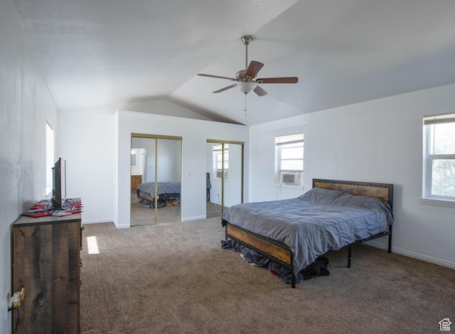 97 N 400 W, Aurora, UT 84620 - carpeted bedroom with two closets, lofted ceiling, multiple windows, cooling unit, and baseboards