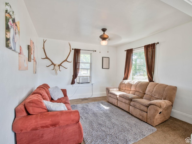 97 N 400 W, Aurora, UT 84620 - living room featuring carpet floors, cooling unit, baseboards, and ceiling fan