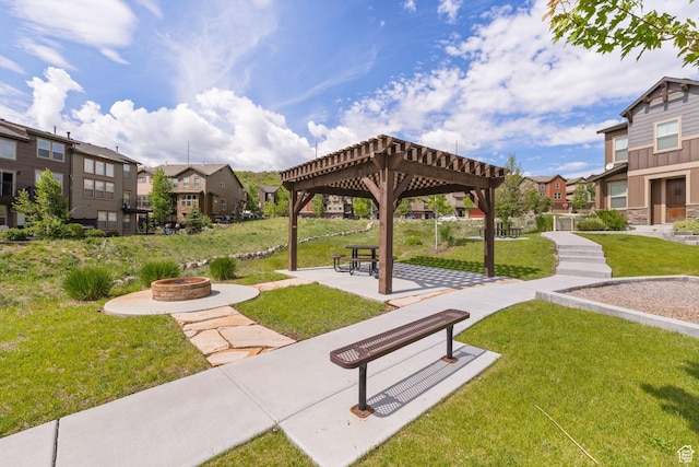 13597 N Hillclimb Ln, Kamas, UT 84036 - view of home's community with a fire pit, a residential view, a lawn, and a pergola