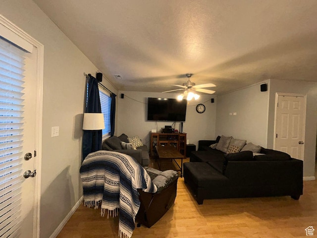 3878 W Sage Willow Dr, South Jordan, UT 84009 - living room with ceiling fan, light wood-type flooring, and baseboards