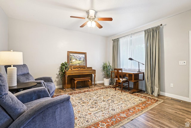 13326 S Rochdale Ln W, Herriman, UT 84096 - living area featuring a ceiling fan and wood finished floors