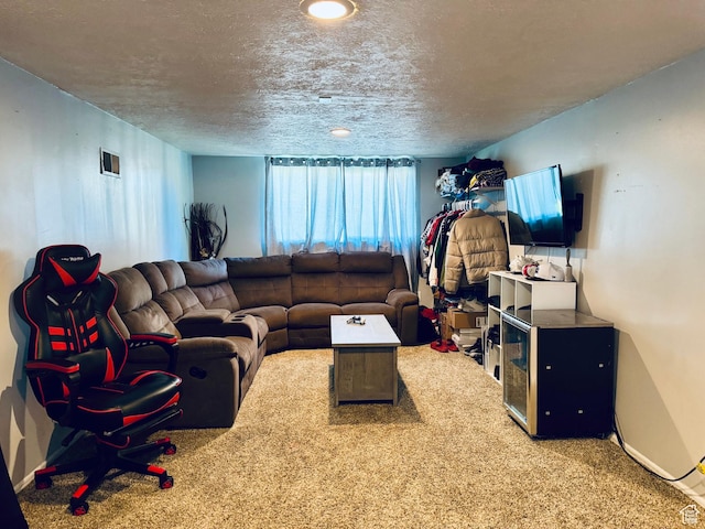 2557 W 5725 S, Roy, UT 84067 - carpeted living area featuring a textured ceiling and baseboards