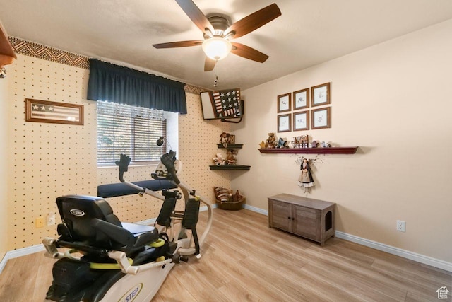 1262 W Dusty Downs Cir S, Jordan, UT 84095 - exercise area with baseboards, a ceiling fan, and wood finished floors