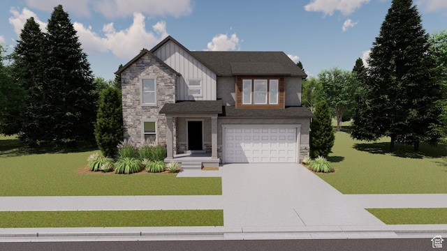 1537 W Boseman Way Unit 602, Saratoga Springs, UT 84045 - craftsman house with stone siding, board and batten siding, driveway, an attached garage, and a front lawn
