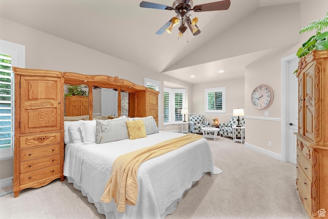 2221 E Fisher Ln S, Salt Lake City, UT 84109 - bedroom featuring multiple windows, lofted ceiling, light colored carpet, baseboards, and recessed lighting