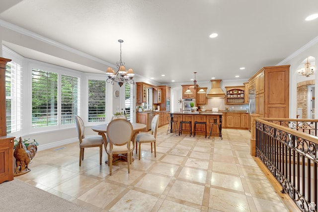 2221 E Fisher Ln S, Salt Lake City, UT 84109 - dining space featuring a chandelier, crown molding, recessed lighting, and baseboards