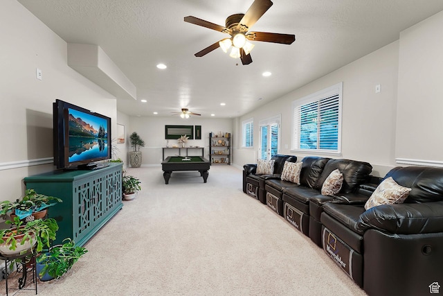 2221 E Fisher Ln S, Salt Lake City, UT 84109 - living room with a ceiling fan, recessed lighting, carpet, and pool table