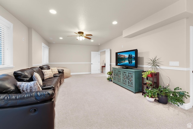 2221 E Fisher Ln S, Salt Lake City, UT 84109 - carpeted living area with ceiling fan, recessed lighting, baseboards, and plenty of natural light