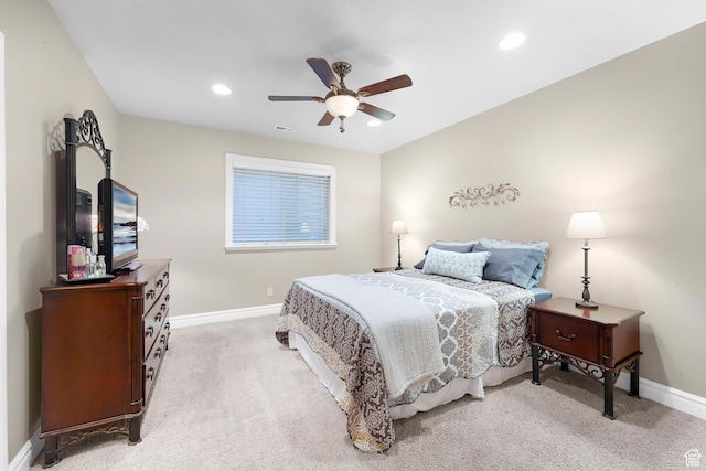 2221 E Fisher Ln S, Salt Lake City, UT 84109 - bedroom featuring light colored carpet, baseboards, recessed lighting, and ceiling fan