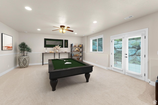 2221 E Fisher Ln S, Salt Lake City, UT 84109 - game room featuring carpet floors, pool table, baseboards, recessed lighting, and ceiling fan