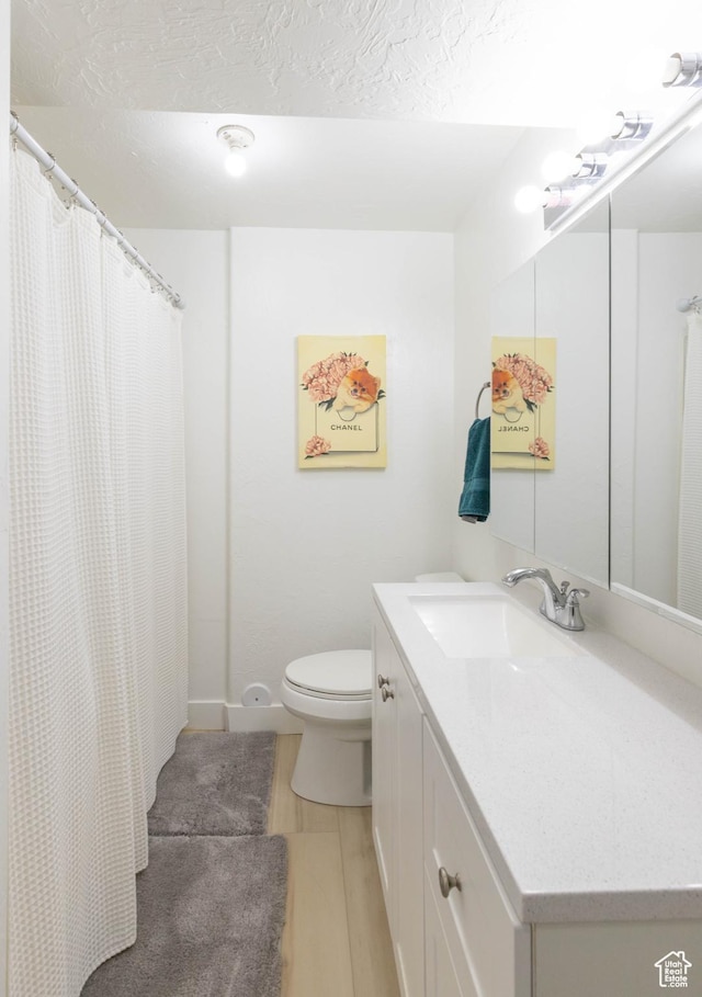 675 S 30 E, Ephraim, UT 84627 - bathroom featuring toilet, vanity, a textured ceiling, and curtained shower