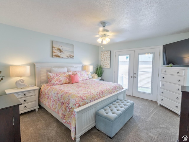 675 S 30 E, Ephraim, UT 84627 - bedroom with carpet flooring, access to exterior, a textured ceiling, and a ceiling fan