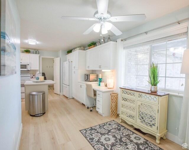 675 S 30 E, Ephraim, UT 84627 - kitchen with white appliances, ceiling fan, light wood-type flooring, white cabinets, and light countertops