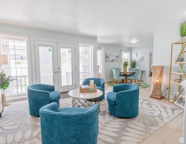675 S 30 E, Ephraim, UT 84627 - living room featuring french doors, healthy amount of natural light, a textured ceiling, and wood finished floors