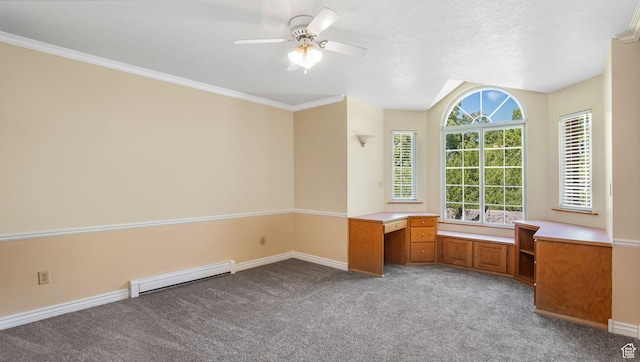 1580 E 1630 N, North Logan, UT 84341 - unfurnished office featuring a baseboard heating unit, light colored carpet, a ceiling fan, baseboards, and built in desk