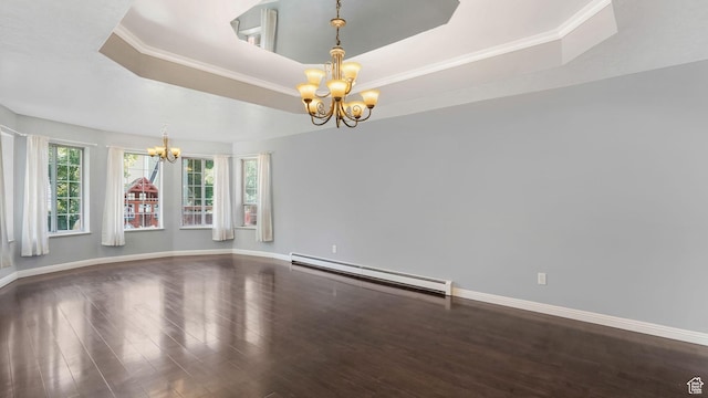 1580 E 1630 N, North Logan, UT 84341 - unfurnished room with a chandelier, a baseboard heating unit, wood finished floors, a tray ceiling, and baseboards