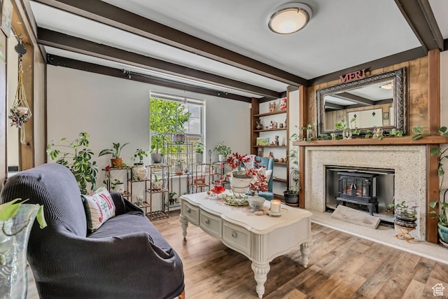 1219 W Middlesex Rd, Taylorsville, UT 84123 - living room featuring wood finished floors and beamed ceiling