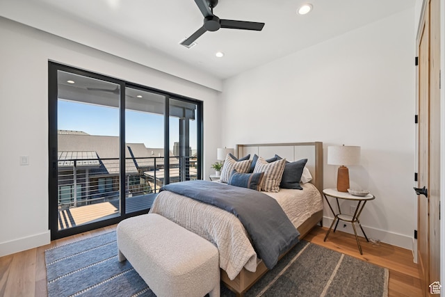 1988 Stone Creek Rd Unit 19, Park City, UT 84098 - bedroom featuring access to exterior, recessed lighting, wood finished floors, and a ceiling fan