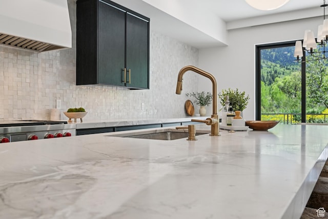1988 Stone Creek Rd Unit 19, Park City, UT 84098 - kitchen featuring custom range hood, decorative backsplash, a sink, and dark cabinets
