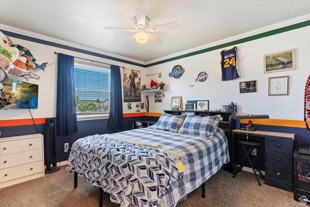 298 W 1775 N, Harrisville, UT 84414 - bedroom featuring carpet, ornamental molding, and a ceiling fan