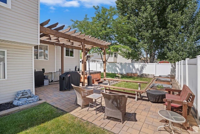 298 W 1775 N, Harrisville, UT 84414 - fenced backyard featuring a hot tub, area for grilling, a patio area, and a pergola