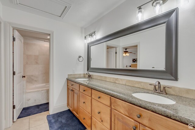 6663 W Normandy Way, Highland, UT 84003 - full bathroom featuring double vanity, tile patterned flooring, and bathtub / shower combination