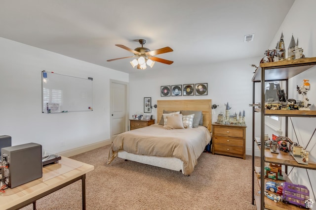 6663 W Normandy Way, Highland, UT 84003 - bedroom with light carpet, baseboards, and ceiling fan