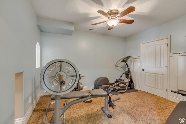 6663 W Normandy Way, Highland, UT 84003 - workout area featuring carpet flooring, a ceiling fan, and baseboards