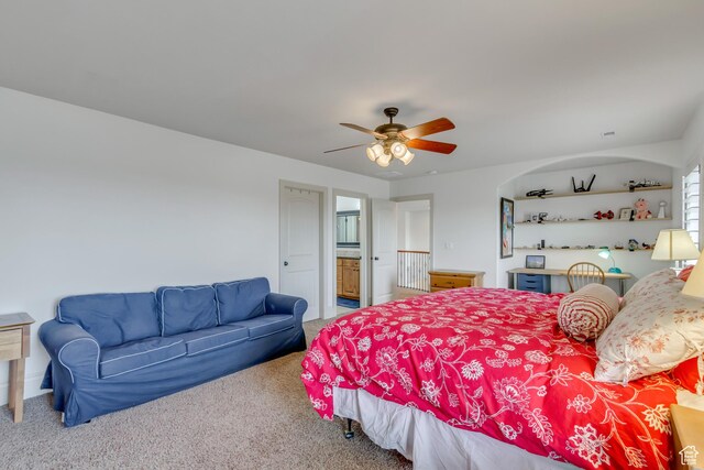 6663 W Normandy Way, Highland, UT 84003 - carpeted bedroom featuring a ceiling fan and connected bathroom