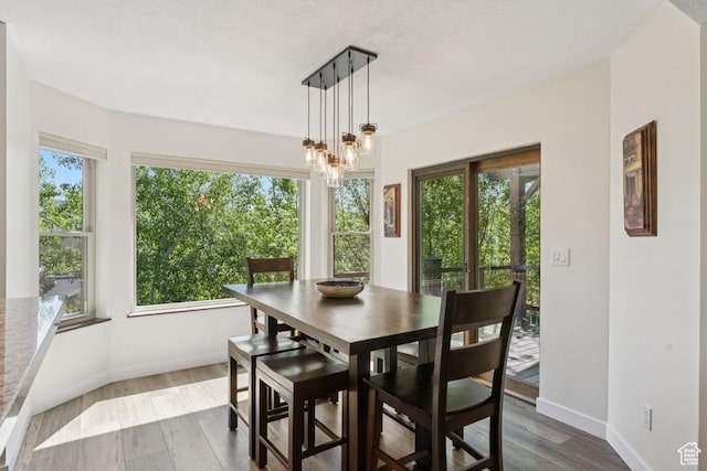 8086 N Meadowview Dr, Snyderville, UT 84098 - dining room featuring dark wood finished floors, a chandelier, and baseboards