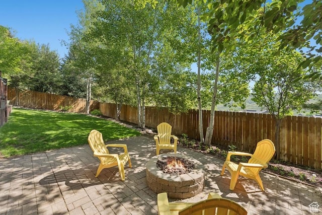 8086 N Meadowview Dr, Snyderville, UT 84098 - view of patio / terrace featuring a fire pit
