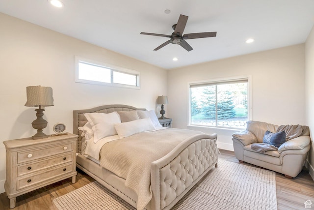 1110 S Woodland Hills Dr, Woodland Hills, UT 84653 - bedroom with wood finished floors, recessed lighting, and a ceiling fan