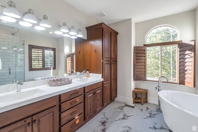 1110 S Woodland Hills Dr, Woodland Hills, UT 84653 - full bath with a freestanding tub, double vanity, a stall shower, and plenty of natural light
