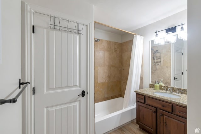 1110 S Woodland Hills Dr, Woodland Hills, UT 84653 - bathroom featuring shower / bath combo with shower curtain and vanity