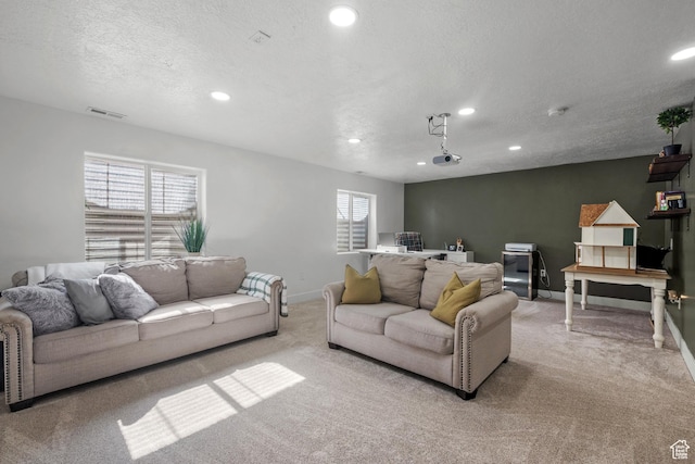 1146 S 2880 E, Spanish Fork, UT 84660 - living area featuring light colored carpet, recessed lighting, and a textured ceiling