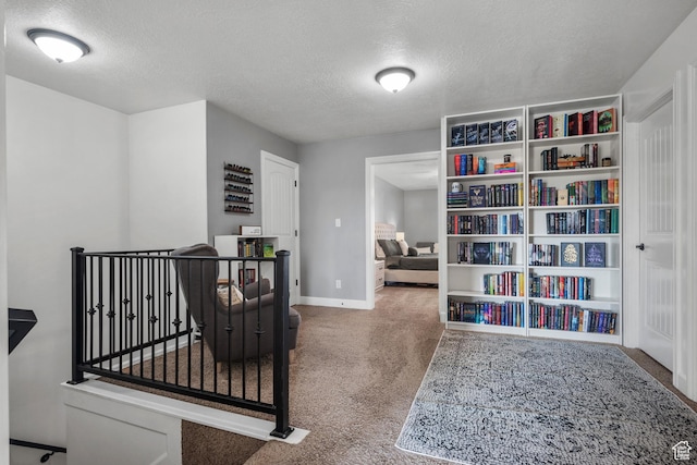 1146 S 2880 E, Spanish Fork, UT 84660 - living area with a textured ceiling, carpet floors, and an upstairs landing