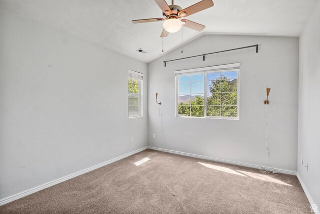 2108 W 2180 N, Lehi, UT 84043 - carpeted spare room with vaulted ceiling, ceiling fan, and baseboards