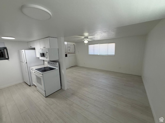 1071 N 150 W, Orem, UT 84057 - kitchen featuring white appliances, a ceiling fan, white cabinetry, and light wood-style floors