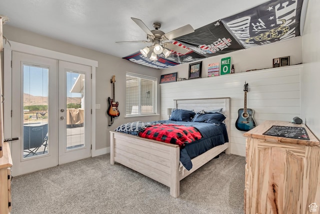 719 E Center St, Genola, UT 84655 - bedroom with french doors, carpet floors, access to exterior, and a ceiling fan