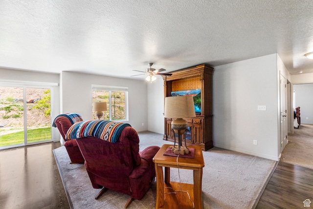 1788 S Longview Rd Unit 161, Santaquin, UT 84655 - living area with ceiling fan, a textured ceiling, light wood-style flooring, and baseboards