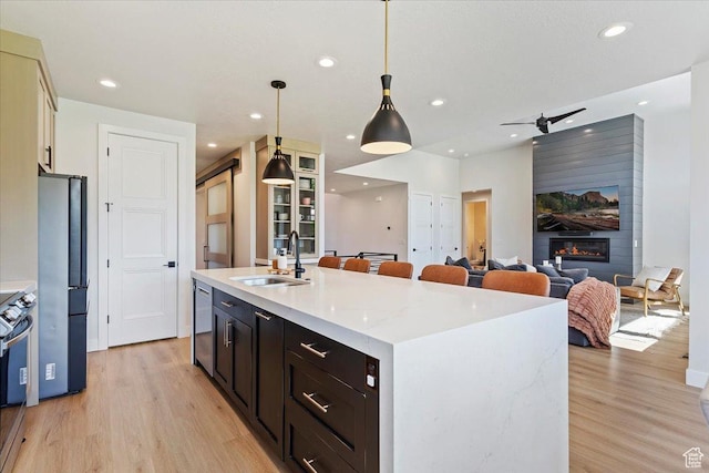 407 W 275 N, Morgan, UT 84050 - kitchen with a sink, stainless steel appliances, light wood finished floors, recessed lighting, and decorative light fixtures