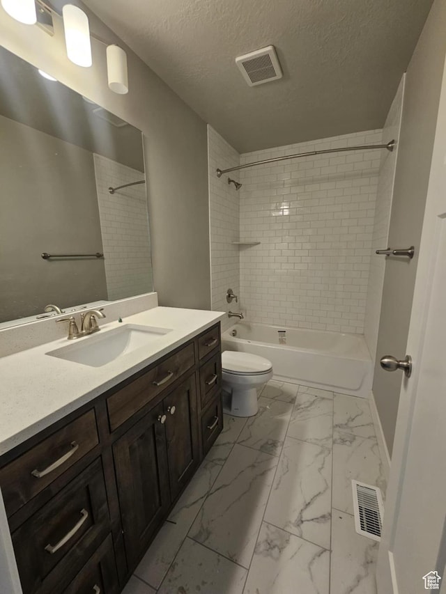 1192 W 1130 S Unit 202, Payson, UT 84651 - full bath with marble look tile flooring, vanity, shower / washtub combination, toilet, and a textured ceiling