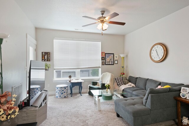633 N Sun Peak Dr, Vineyard, UT 84059 - living area featuring a ceiling fan, carpet floors, and baseboards